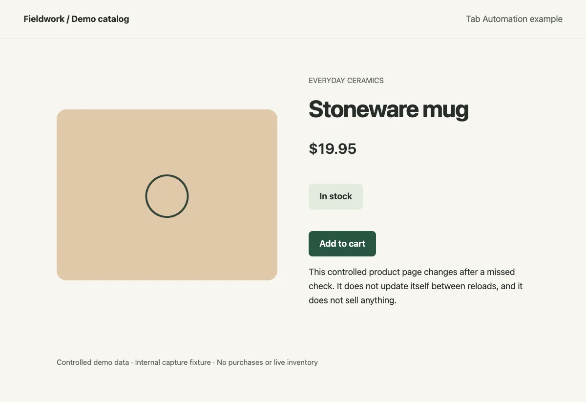 The same product page showing In stock and an enabled Add to cart button.